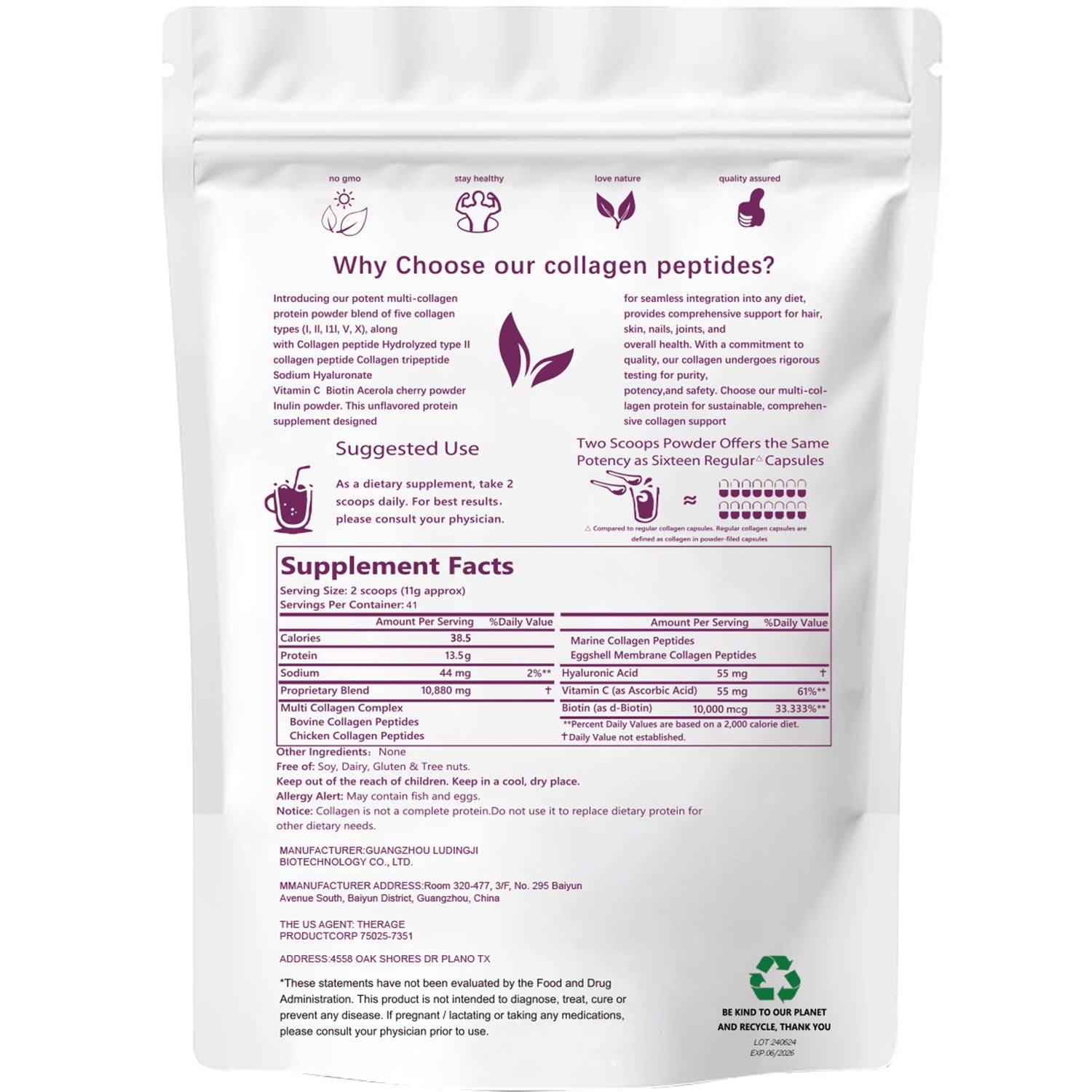 EOCUTE Multi Collagen Peptides Powder Pasture-Raised-Hydrolyzed Protein Peptides (Type l,l,lll,V,X)with HyaluronicAcid, Biotin   Vitamin C,Healthcare Edible Supplement Dietary Fitness Beauty Colagen Nail Hair 2LB