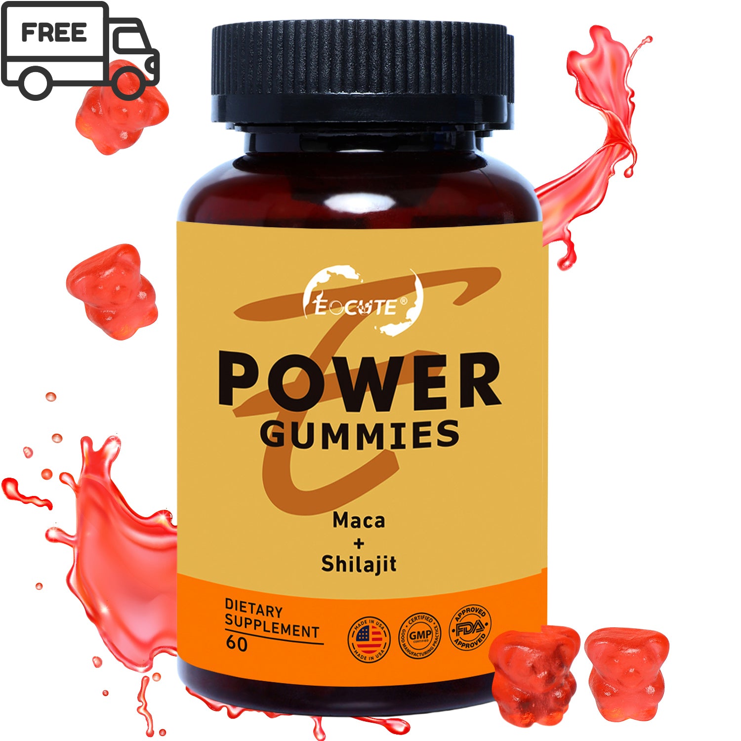EOCUTE Power Gummies,with maca and shilajit, Strengthens The Body and Promotes Absorption,shilajit Pure Himalayan Organic(60 Gummies)  Fitness Edible Dietary Healthcare Vitamins SupplementsOptimum