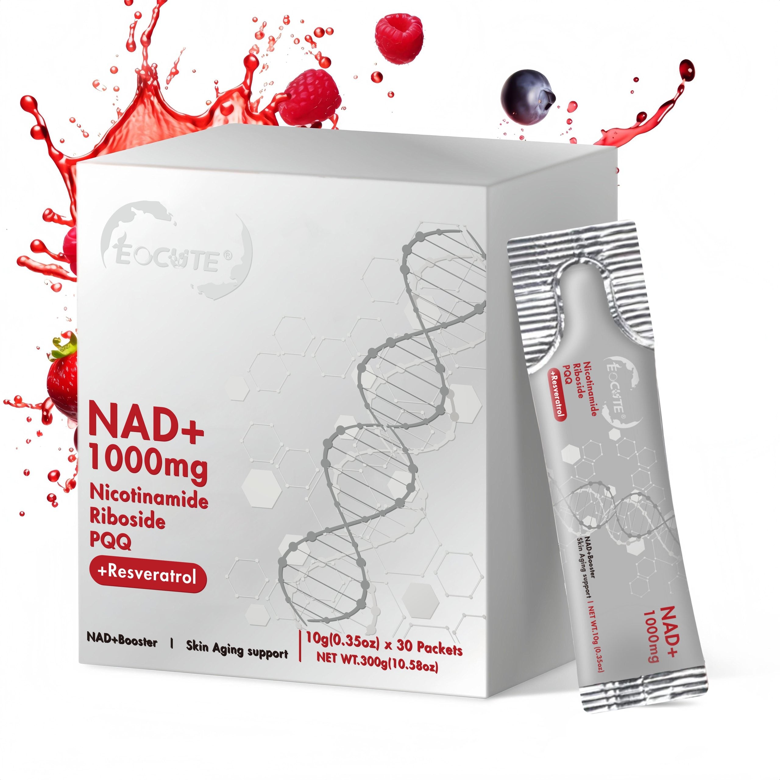 EOCUTE NR1000   NAD+ Berry Flavor Drink Mix  for Skin Aging Support, Energy, and Focus   30 packets