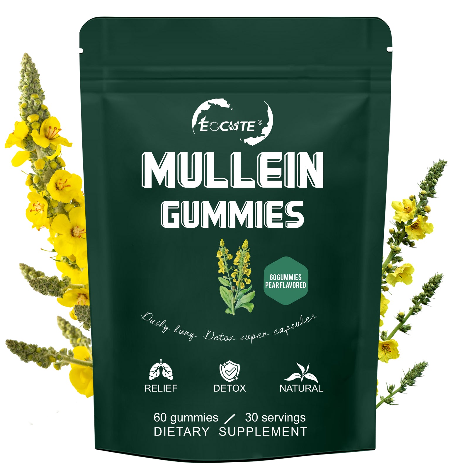 EOCUTE 9 in 1 Mullein Gummies for Lung Cleanse, Extra Strength 10000 MG(10:1 Extract) Mullein Leaf Extract w/Quercetin, Bromelain, Elderberry   Marshmallow for Respiratory, Immune, Vegan,60 Count Vitamins Supplements Edible Dietary Healthcare Fitness
