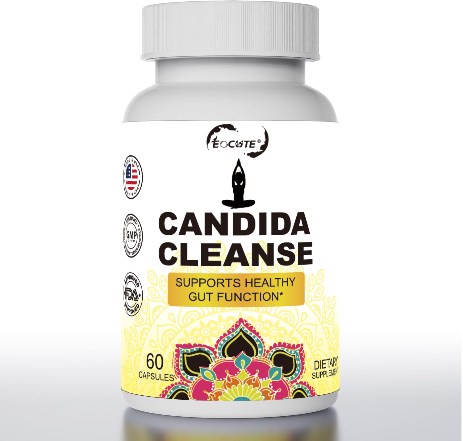 EOCUTE Candida Cleanse   Gut   Colon Support (60 Capsules)   for Men   Women   Anti Yeast Overgrowth   Oregano Leaf, Wormwood, Black Walnut, Caprylic Acid Digestive Nutritional Supplements Edible Dietary Fitness Healthcare Optimum Boost