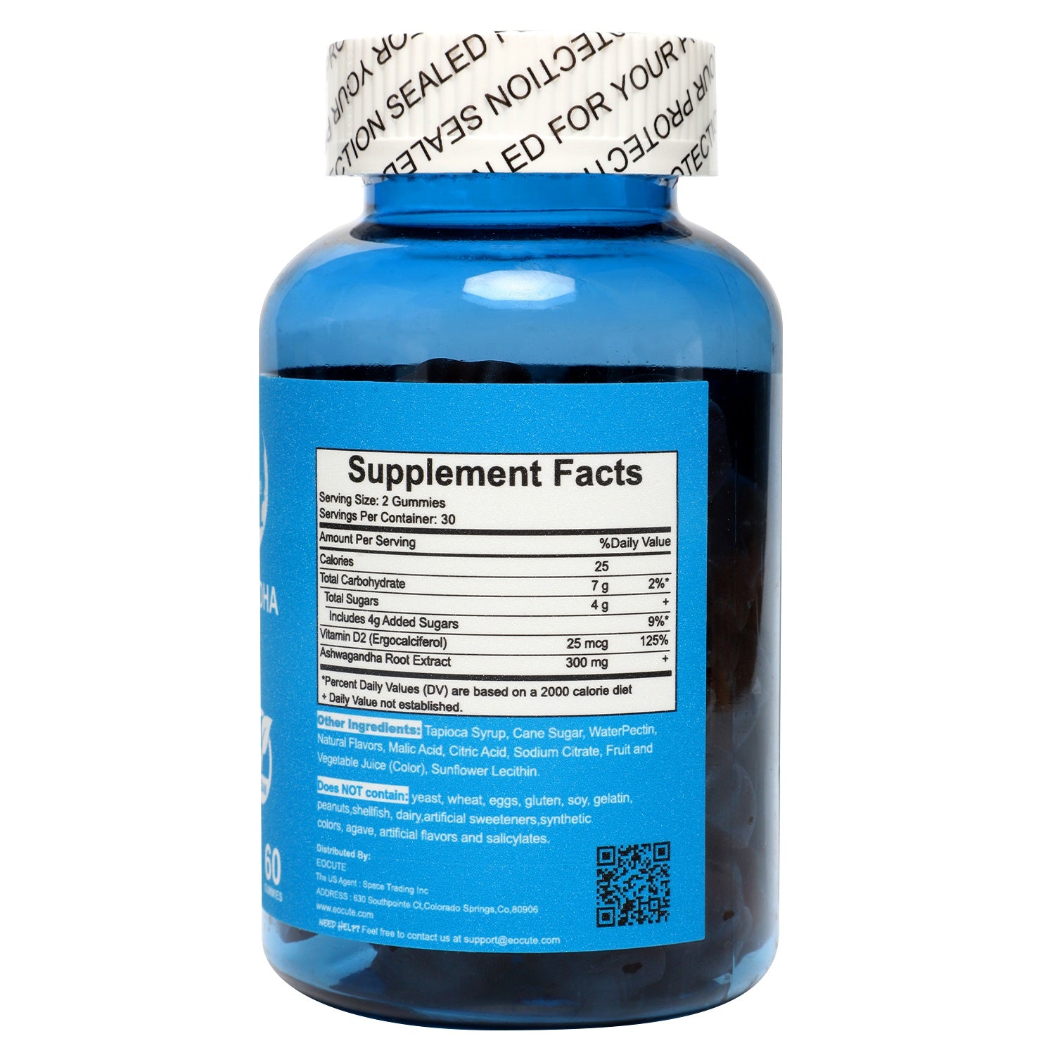EOCUTE Ashwagandha   Vitamin D Gummies Gummy-Mixed Berry,KSM-66, Vegan, PlantBased,Non-GMO, Gluten-Free   Gelatin Free. for women and man,Vitamins Supplements