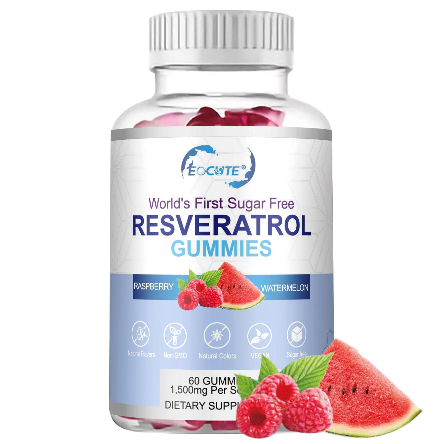 EOCUTE Sugar-Free Resveratrol Gummies   Potent 1500mg Resveratrol Supplement to Support Digestive   Immune Health   Resveratrol Supplements for Antioxidant Nutritional  Support, Cell Regenerator   Repair Dietary