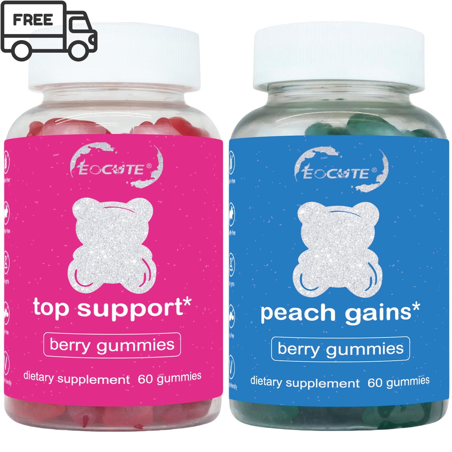 EOCUTE Gummies Combo Pack -TopSupport and Peach Gains Gummies-Workout Aid -Women s Support Supplement-Berry Flavored-Essential Herbs -Multivitamins Dietary Fitness