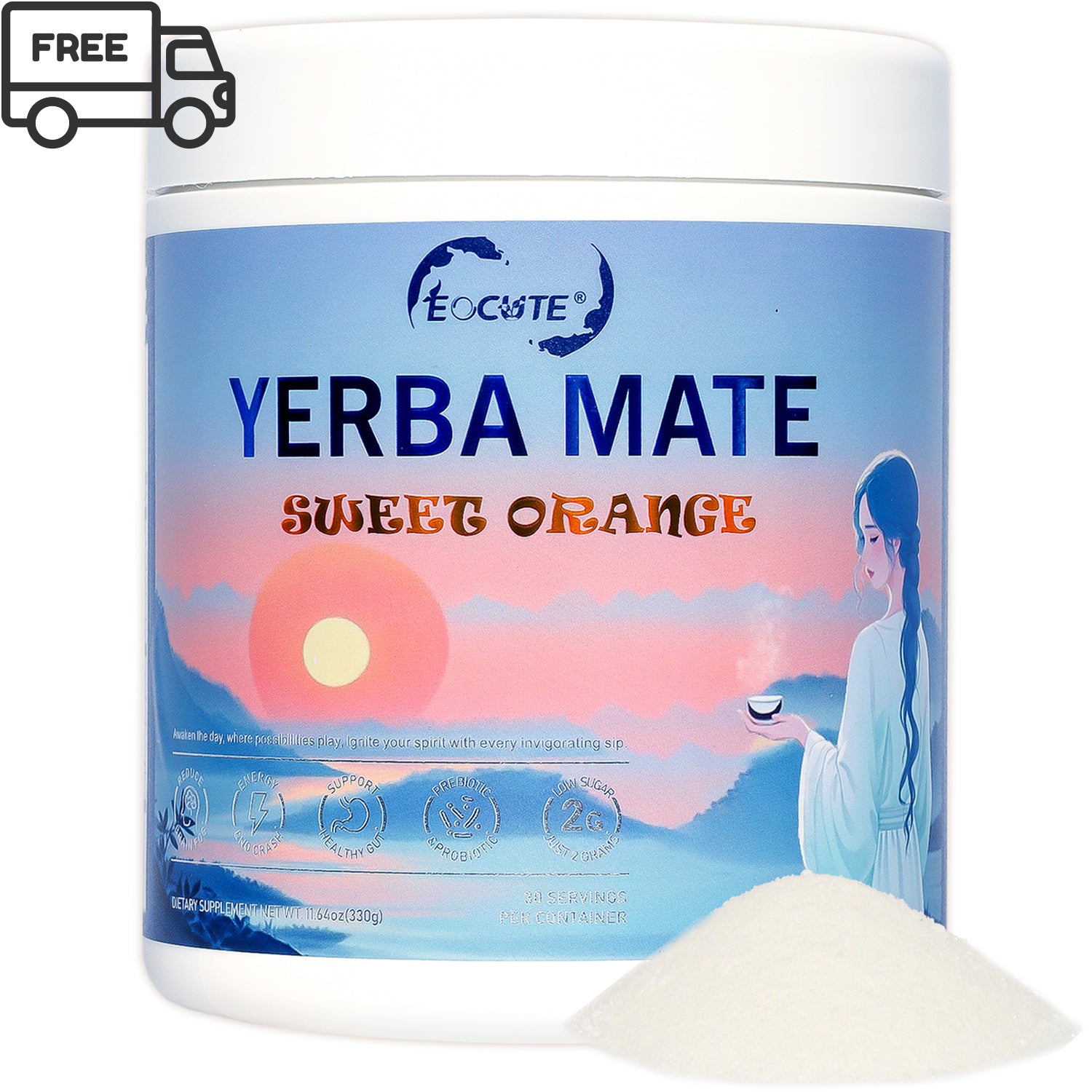 EOCUTE Yerba Mate Powder Minerals   Wellness Supplements Powdered Supplement Drink Mix | Peach Coffee Flavor and Sweet Orange  |  Magic   Instant Drink Powder  | 30 Servings Beverage Drinks