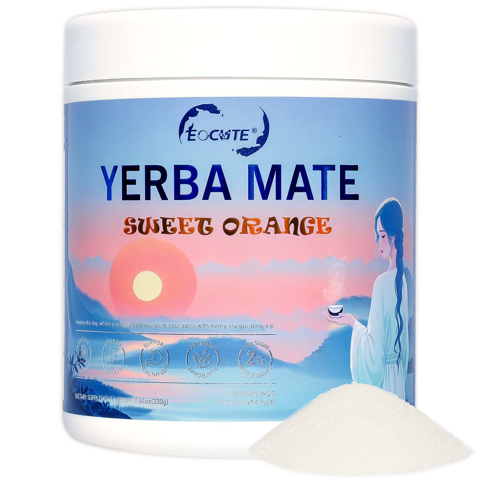 EOCUTE Yerba Mate Powder Minerals   Wellness Supplements Powdered Supplement Drink Mix | Peach Coffee Flavor and Sweet Orange  |  Magic   Instant Drink Powder  | 30 Servings Beverage Drinks
