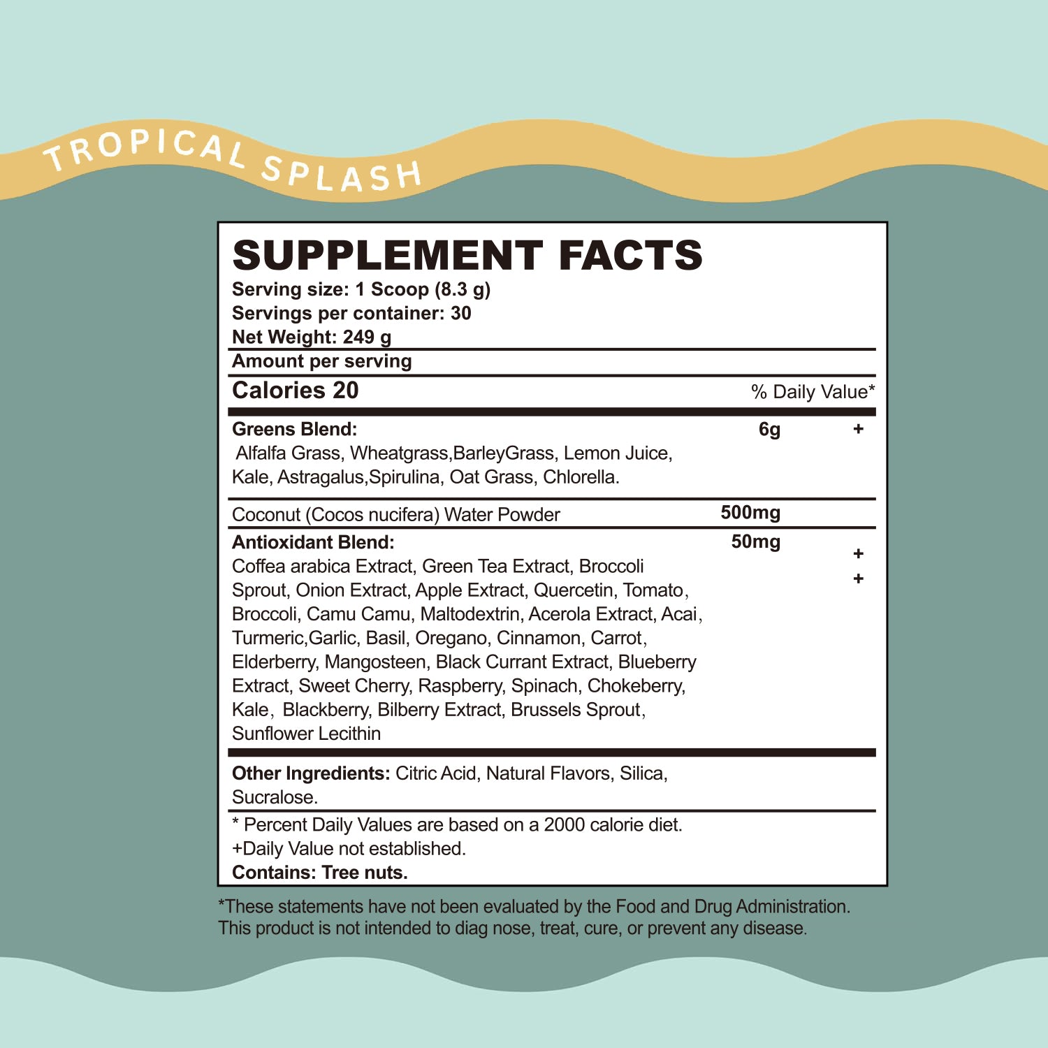 EOCUTE Super Greens   Organic Greens Powder to Reduce Bloat, Support Gut Health, Boost Immunity, Healthy Digestion for Women   Antioxidant Support   Spirulina   Chlorella   Tropical Splash