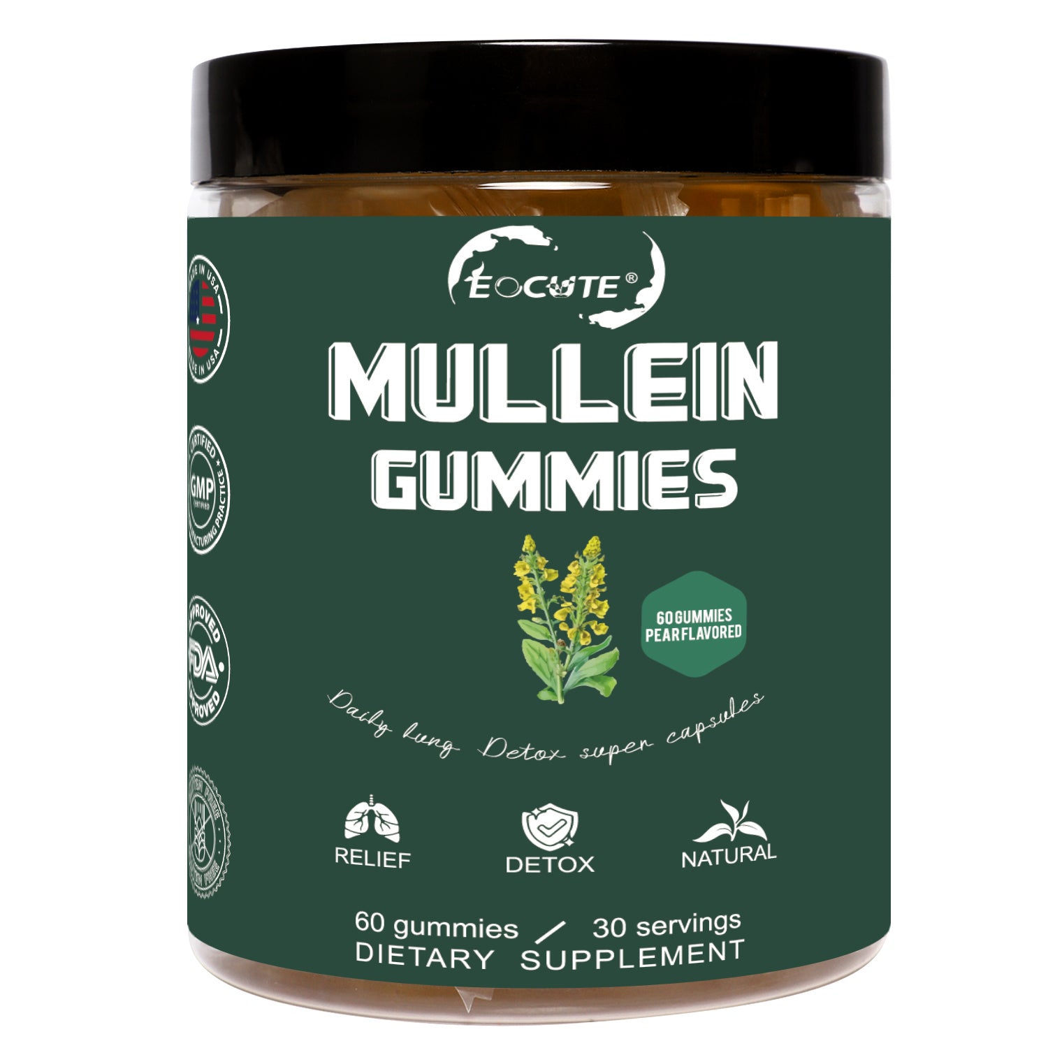 EOCUTE 9 in 1 Mullein Gummies for Lung Cleanse, Extra Strength 10000 MG(10:1 Extract) Mullein Leaf Extract w/Quercetin, Bromelain, Elderberry   Marshmallow for Respiratory, Immune, Vegan,60 Count Vitamins Supplements Edible Dietary Healthcare Fitness