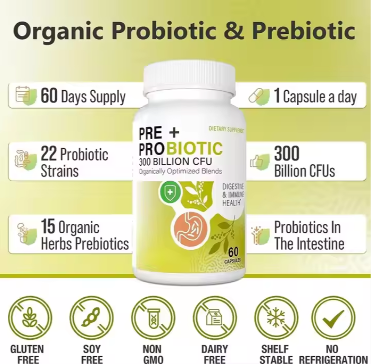 PRE +PROBIOTIC300 BILLION CFUOrganically Optimized Blends