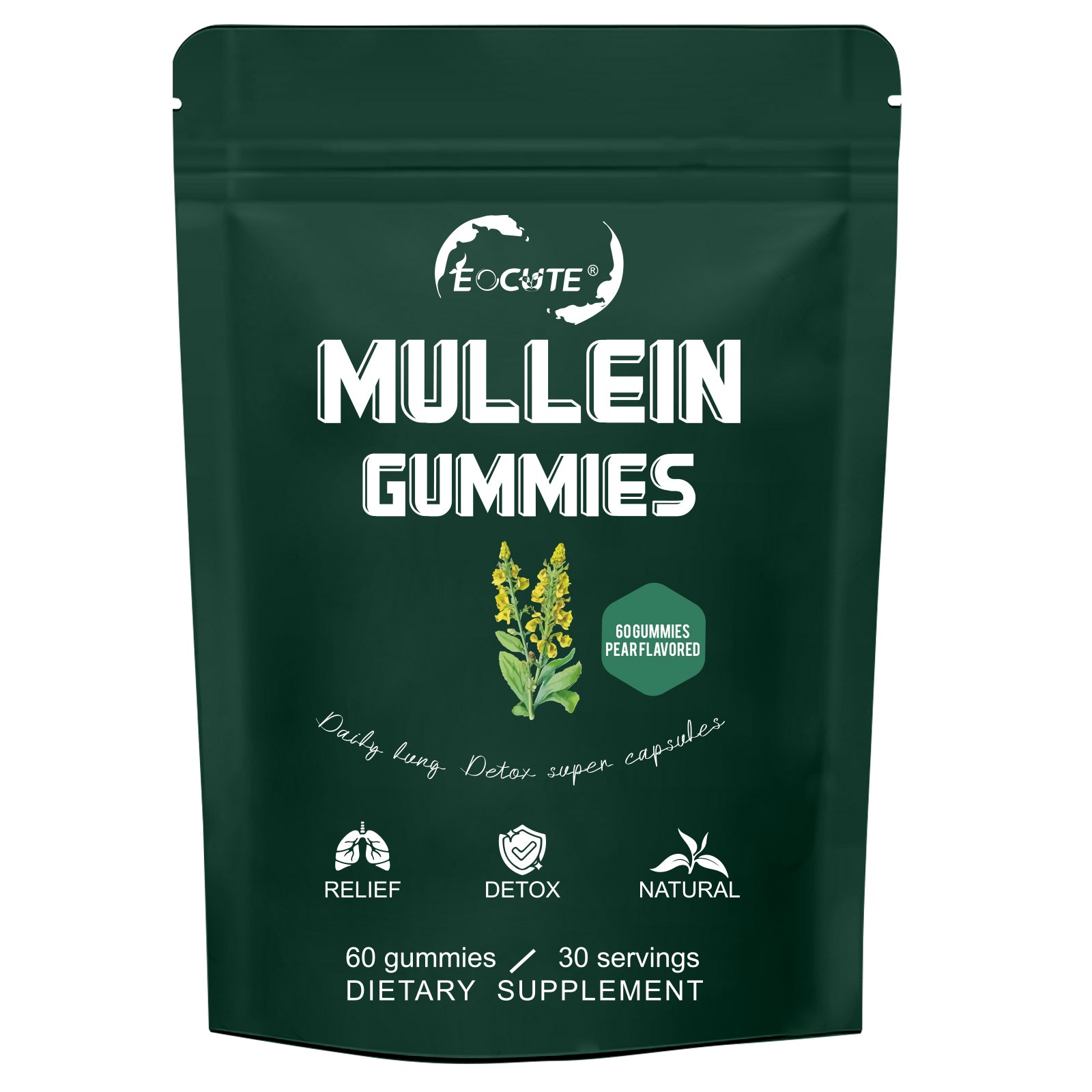 EOCUTE 9 in 1 Mullein Gummies for Lung Cleanse, Extra Strength 10000 MG(10:1 Extract) Mullein Leaf Extract w/Quercetin, Bromelain, Elderberry   Marshmallow for Respiratory, Immune, Vegan,60 Count Vitamins Supplements Edible Dietary Healthcare Fitness