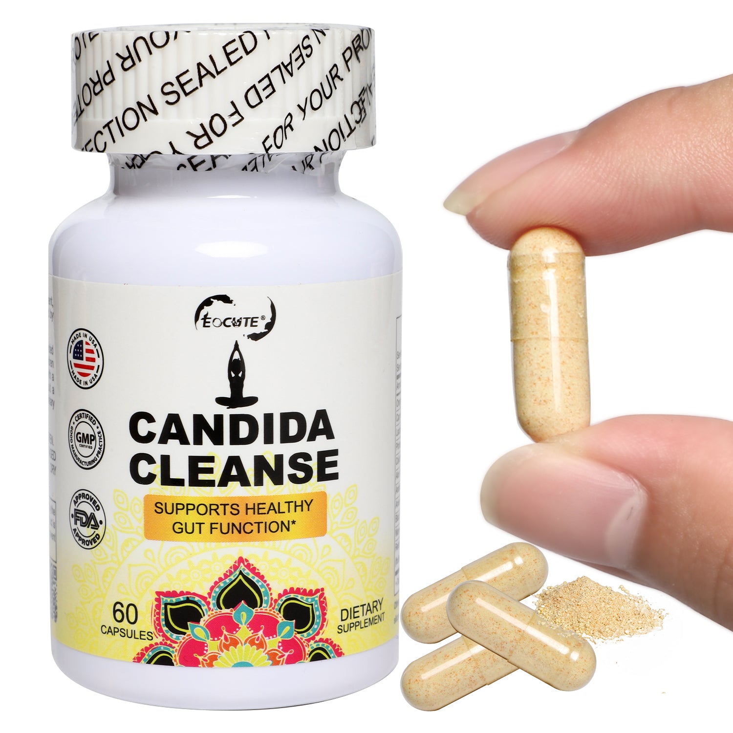 EOCUTE Candida Cleanse   Gut   Colon Support (60 Capsules)   for Men   Women   Anti Yeast Overgrowth   Oregano Leaf, Wormwood, Black Walnut, Caprylic Acid Digestive Nutritional Supplements Edible Dietary Fitness Healthcare Optimum Boost