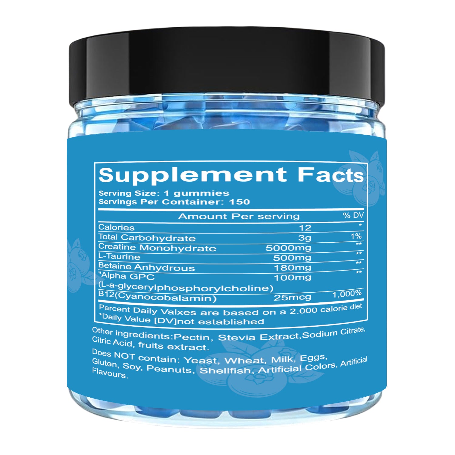 EOCUTE Creatine Monohydrate Gummies   5g per Serving for Muscle   Strength Building,Sugar-Free,Vegan, Blueberry Flavor, 150 Count Amino Acids Nutrional Supplements Dietary Healthcare Edible Fitness Optimum