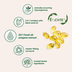 EOCUTE Oil of Oregano Softgels 6000mg Per Serving, 300 Pcs/Pack,2 in 1 Formulated with Black Seed Oil 200mg, 4X Strength Carvacrol   Thymoquinone,Plant Based.