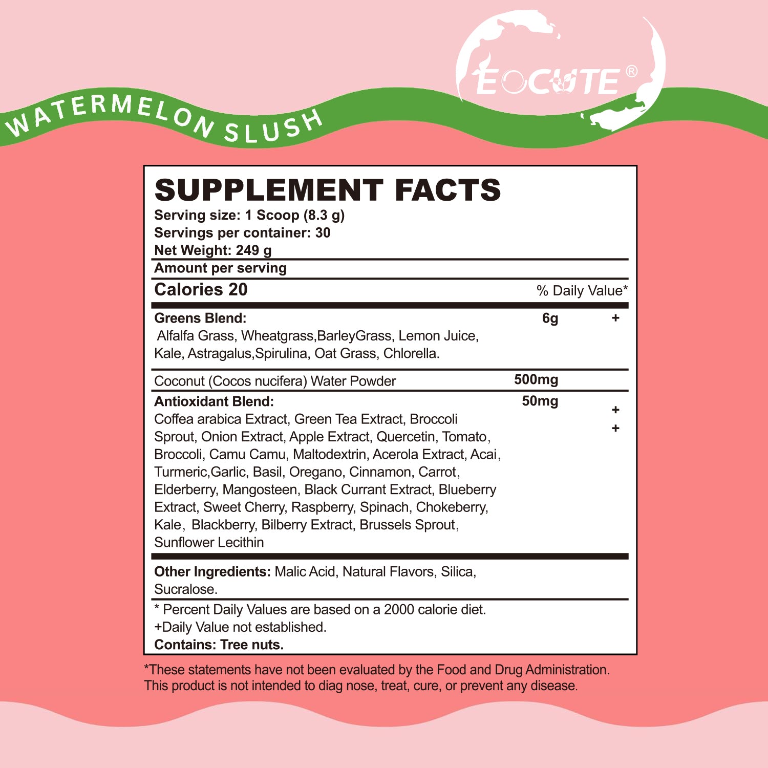 EOCUTE Super Greens Powder to Reduce Bloat, Digenstive Health for Women, Bloating Relief, Gut Health,Skin Care,Support Gut Health, Boost Immunity, Healthy Digestion for Women   Antioxidant Support    Chlorella   Watermelon Slush, Dietary Supplement