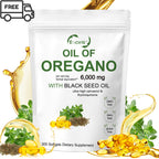 EOCUTE Oil of Oregano Softgels 6000mg Per Serving, 300 Pcs/Pack,2 in 1 Formulated with Black Seed Oil 200mg, 4X Strength Carvacrol   Thymoquinone,Plant Based.