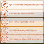 Pumpkin Seed Oil with Saw Palmetto, 4,000mg Per Serving, 180 Softgels | Cold Pressed, Pure Virgin Oil, Herbal Supplement | Supports Hair, Urinary, Bladder   Prostate Health | Non-GMO