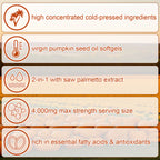 Pumpkin Seed Oil with Saw Palmetto, 4,000mg Per Serving, 180 Softgels | Cold Pressed, Pure Virgin Oil, Herbal Supplement | Supports Hair, Urinary, Bladder   Prostate Health | Non-GMO