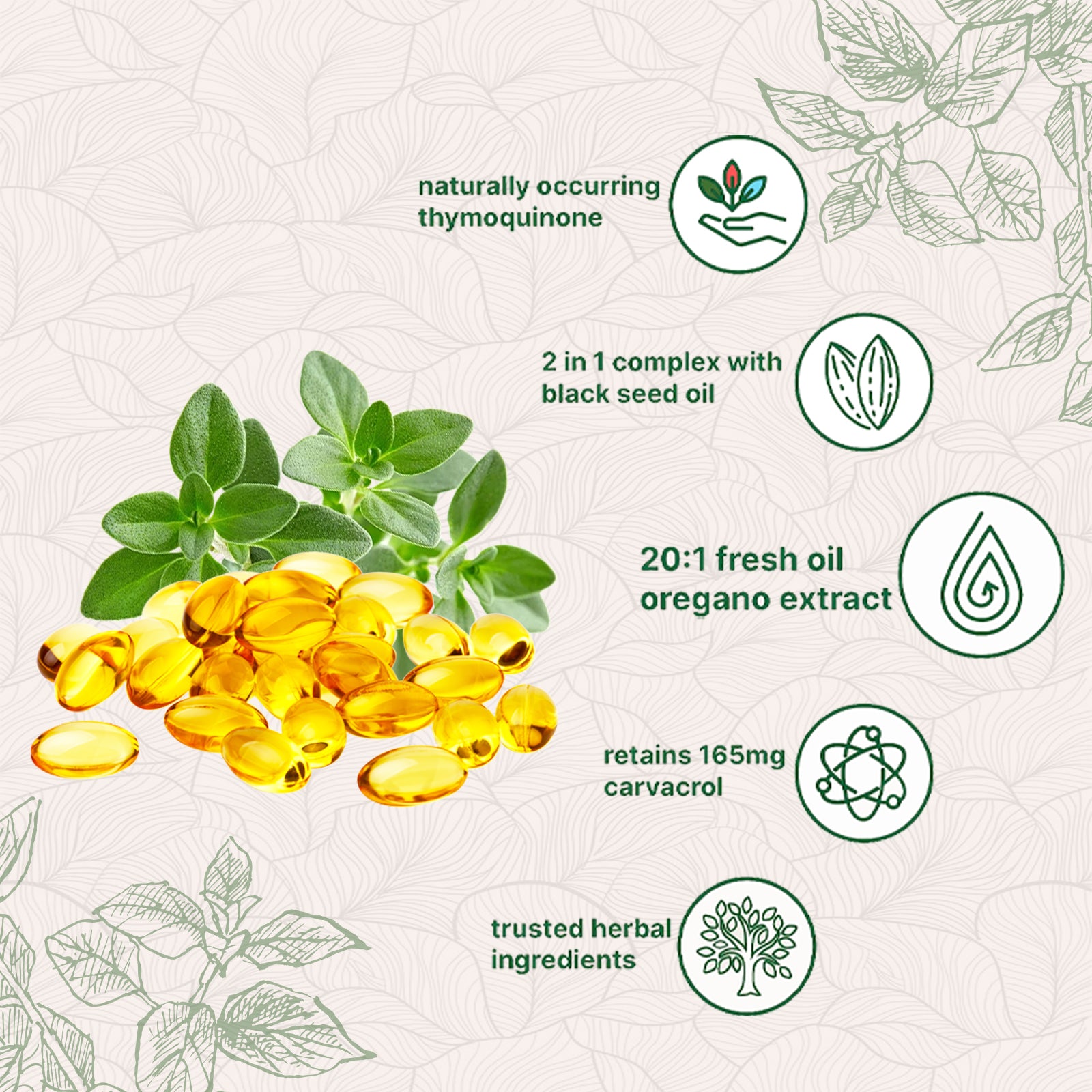 EOCUTE Oil of Oregano Softgels 6000mg Per Serving, 180 Pcs/Pack,2 in 1 Formulated with Black Seed Oil 200mg, 4X Strength Carvacrol   Thymoquinone,Plant Based.