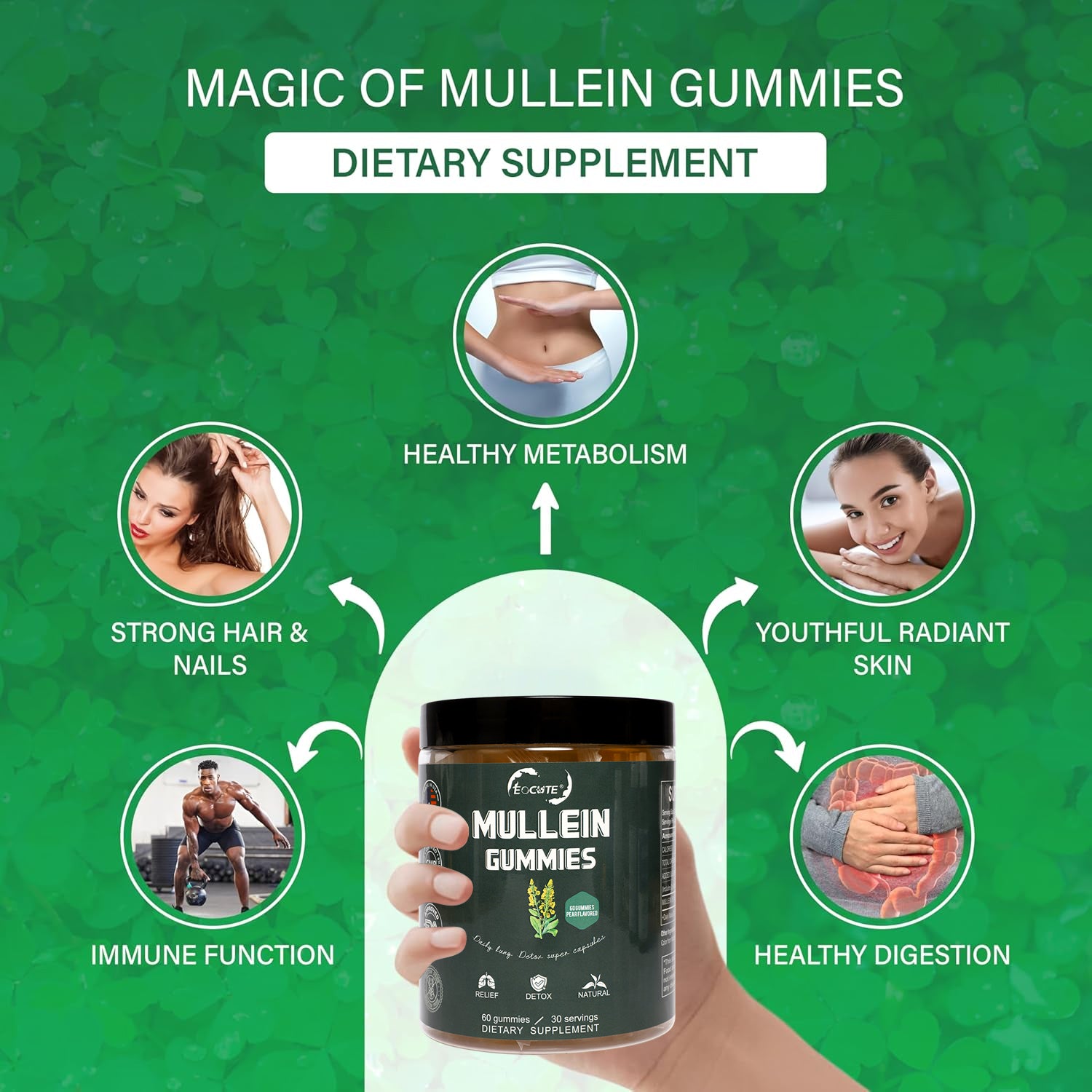 EOCUTE 9 in 1 Mullein Gummies for Lung Cleanse, Extra Strength 10000 MG(10:1 Extract) Mullein Leaf Extract w/Quercetin, Bromelain, Elderberry   Marshmallow for Respiratory, Immune, Vegan,60 Count Vitamins Supplements Edible Dietary Healthcare Fitness