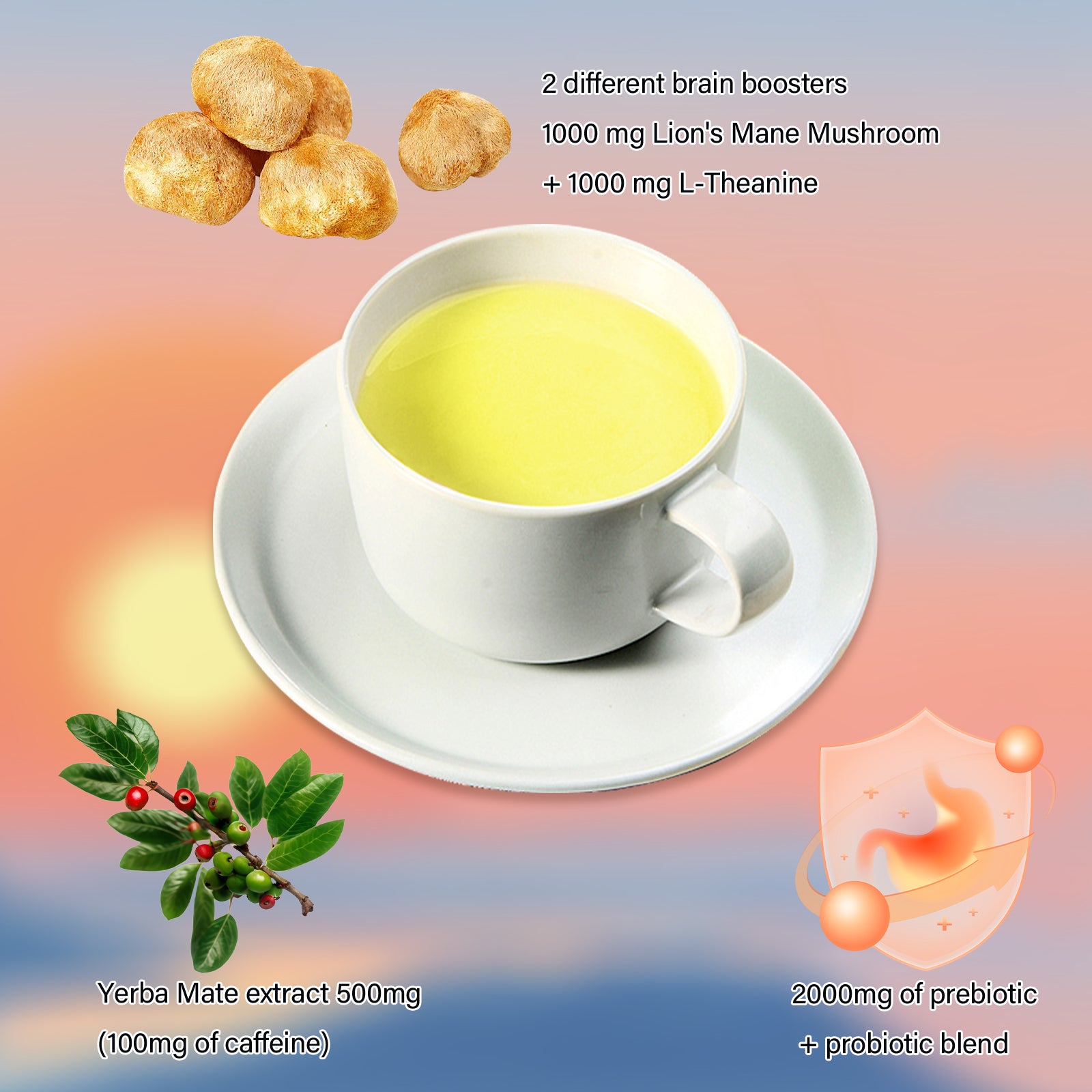 EOCUTE Yerba Mate Powder Minerals   Wellness Supplements Powdered Supplement Drink Mix | Peach Coffee Flavor and Sweet Orange  |  Magic   Instant Drink Powder  | 30 Servings Beverage Drinks