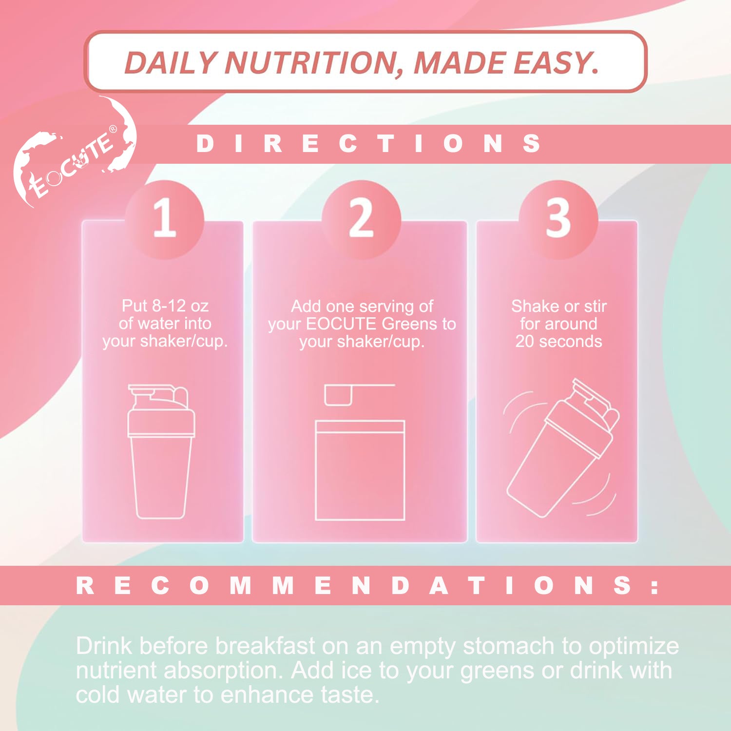 EOCUTE Super Greens Powder to Reduce Bloat, Digenstive Health for Women, Bloating Relief, Gut Health,Skin Care,Support Gut Health, Boost Immunity, Healthy Digestion for Women   Antioxidant Support    Chlorella   Watermelon Slush, Dietary Supplement