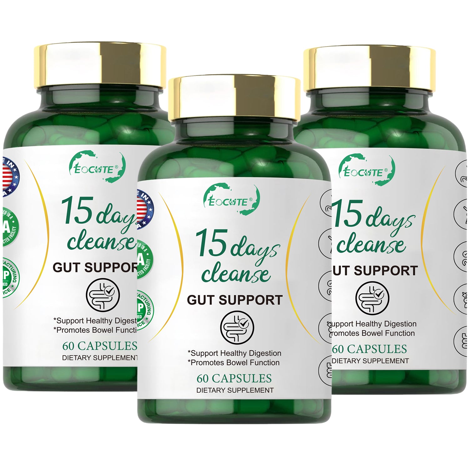 EOCUTE 15 Day Gut Cleanse Detox For Women and Men   Vegan, Non-GMO Ingredients For Waist Loss and Constipation Relief With A 15 Day Cleanse Gut Support Without Cramping, As Seen On TikTok (60 Capsules)