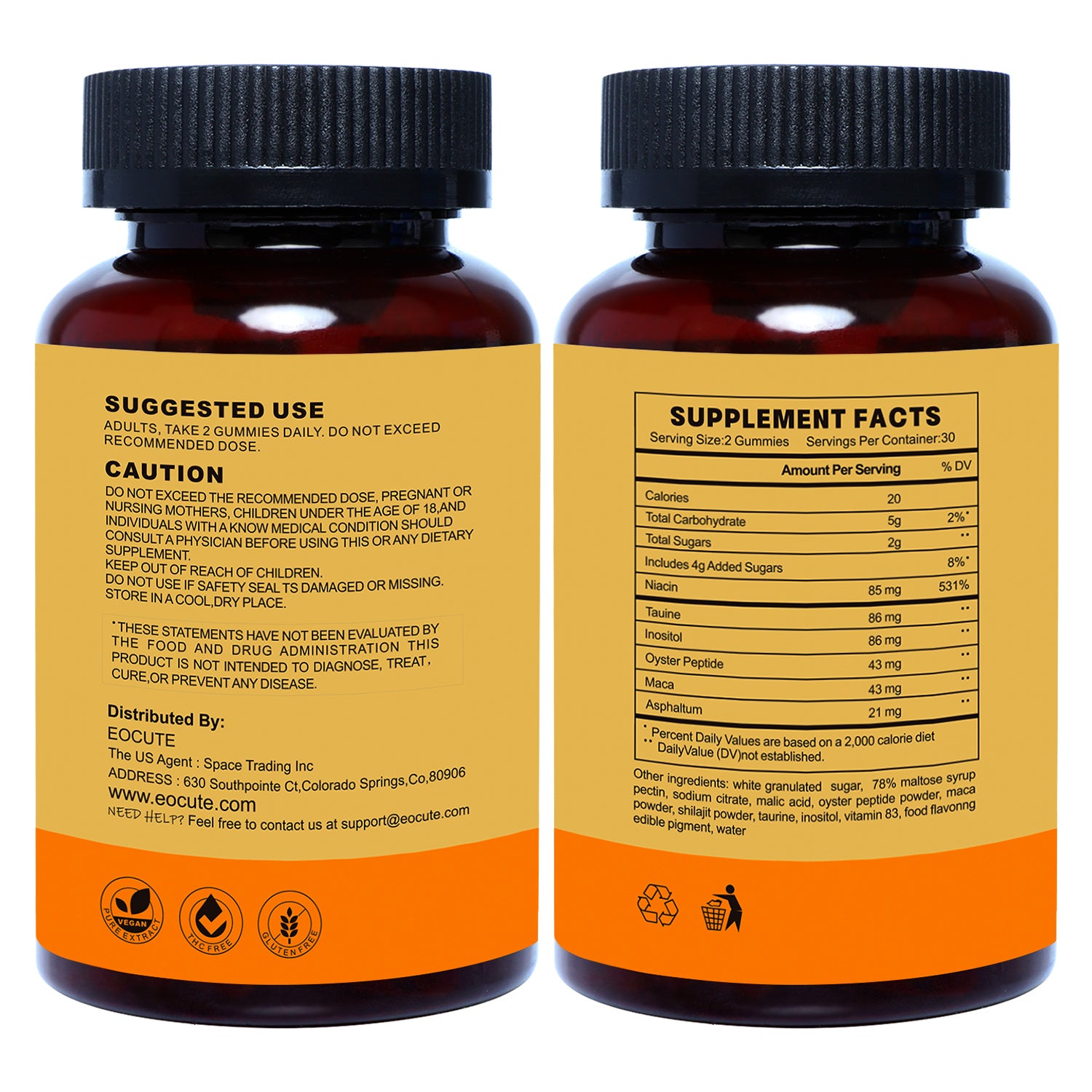 EOCUTE Power Gummies,with maca and shilajit, Strengthens The Body and Promotes Absorption,shilajit Pure Himalayan Organic(60 Gummies)  Fitness Edible Dietary Healthcare Vitamins SupplementsOptimum