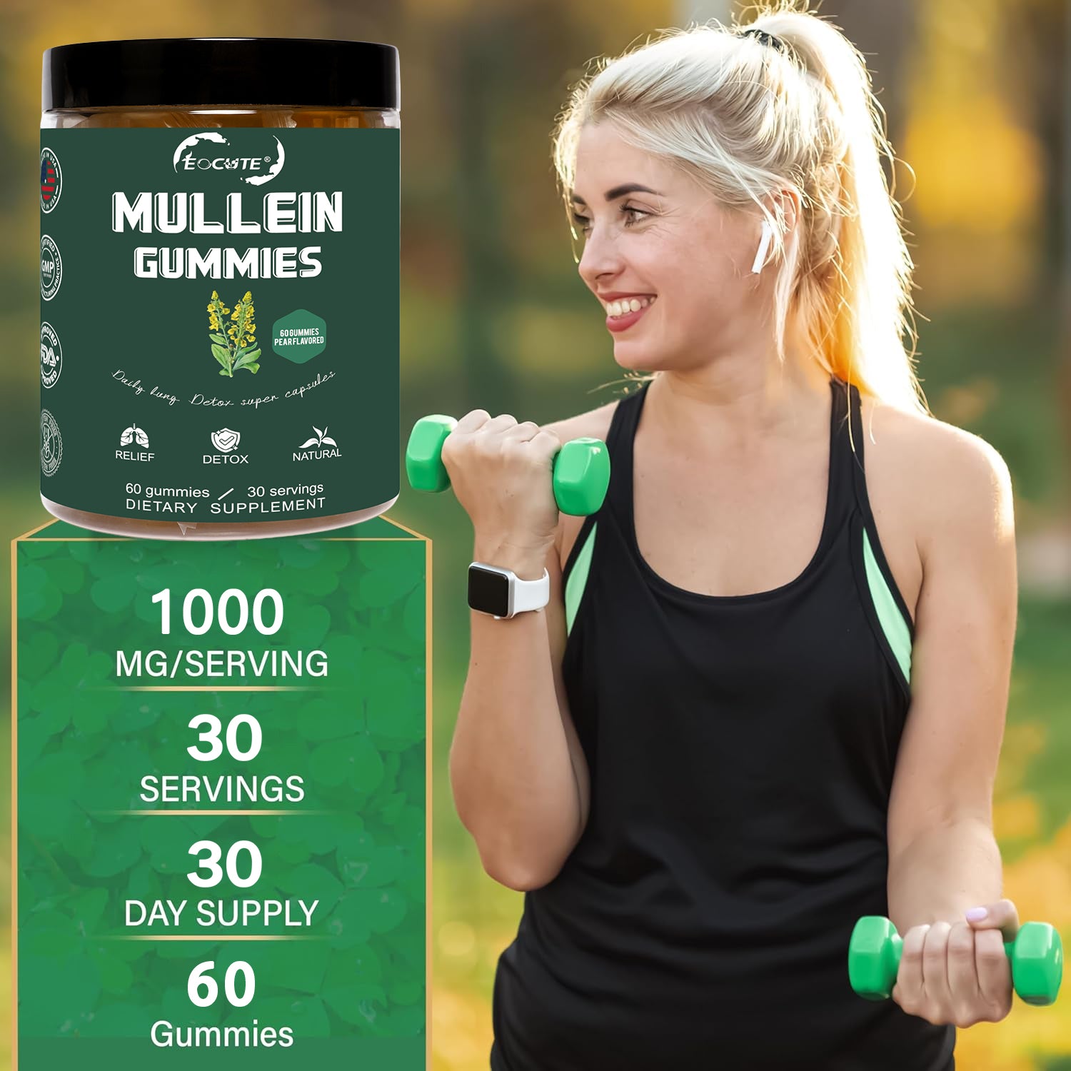 EOCUTE 9 in 1 Mullein Gummies for Lung Cleanse, Extra Strength 10000 MG(10:1 Extract) Mullein Leaf Extract w/Quercetin, Bromelain, Elderberry   Marshmallow for Respiratory, Immune, Vegan,60 Count Vitamins Supplements Edible Dietary Healthcare Fitness