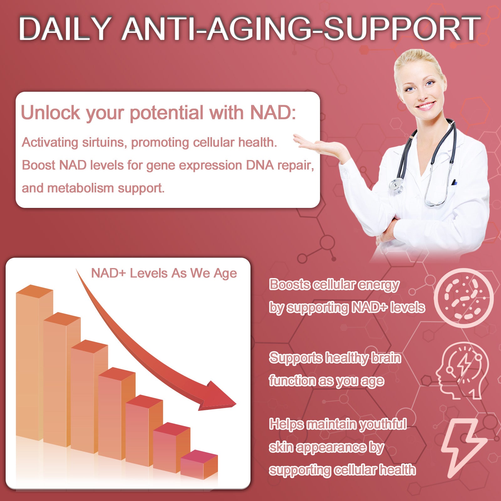 EOCUTE NR1000   NAD+ Berry Flavor Drink Mix  for Skin Aging Support, Energy, and Focus   30 packets