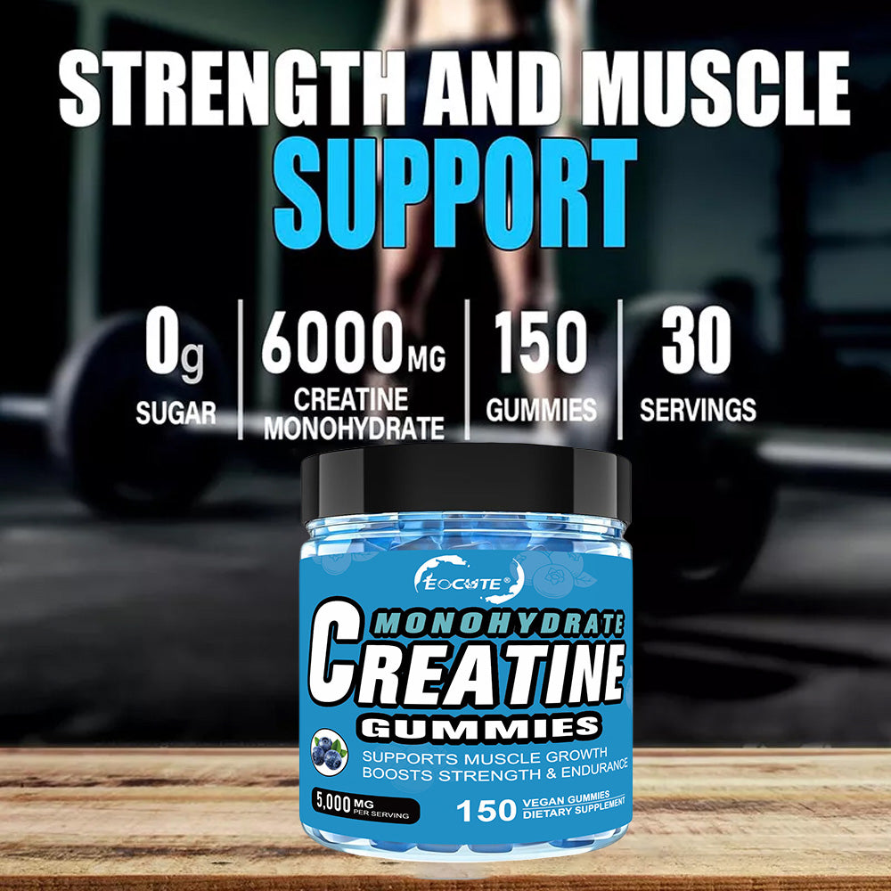 EOCUTE Creatine Monohydrate Gummies   5g per Serving for Muscle   Strength Building,Sugar-Free,Vegan, Blueberry Flavor, 150 Count Amino Acids Nutrional Supplements Dietary Healthcare Edible Fitness Optimum