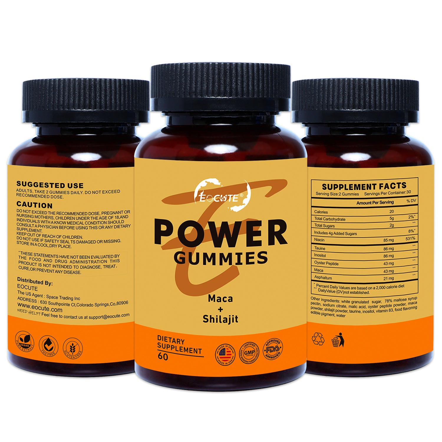 EOCUTE Power Gummies,with maca and shilajit, Strengthens The Body and Promotes Absorption,shilajit Pure Himalayan Organic(60 Gummies)  Fitness Edible Dietary Healthcare Vitamins SupplementsOptimum