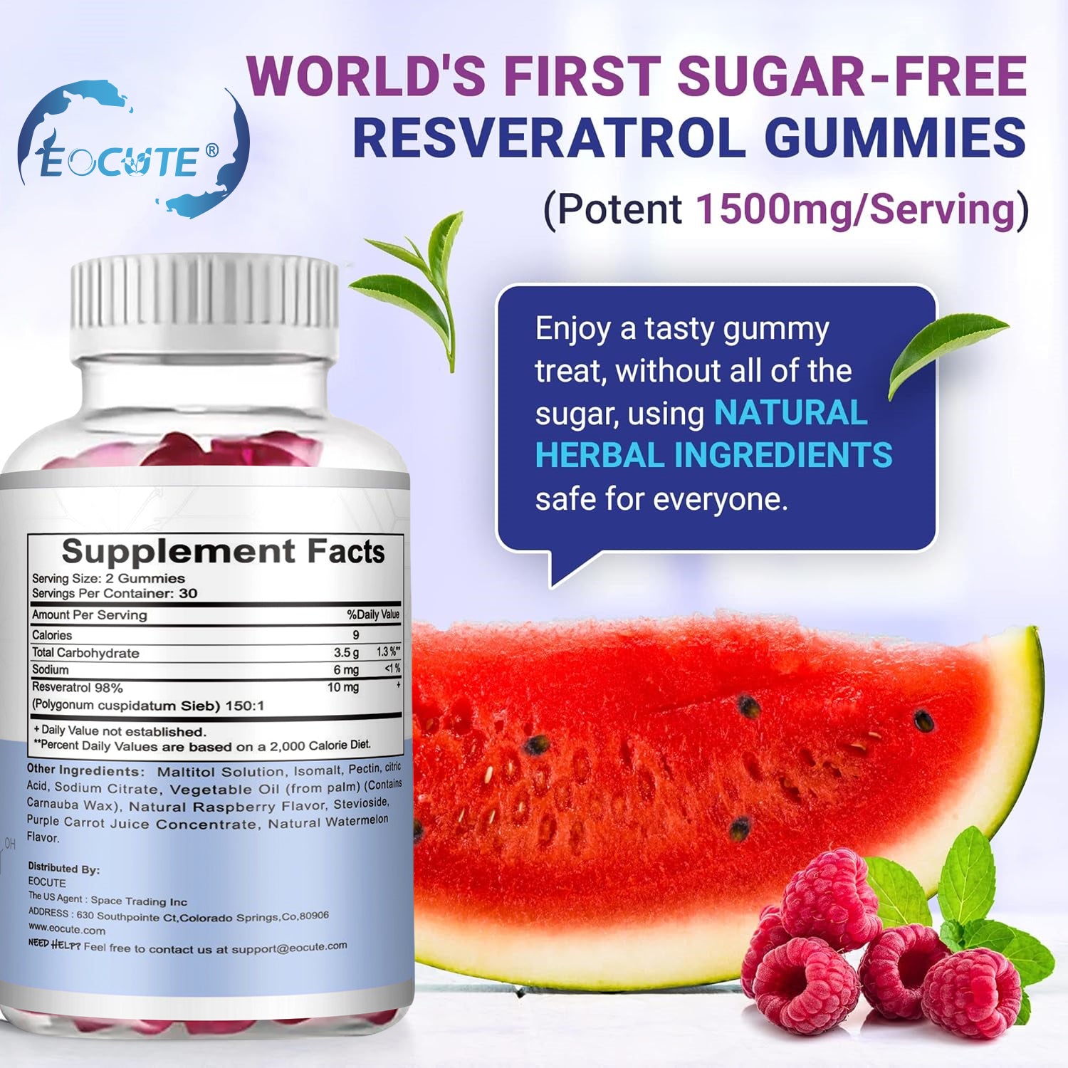 EOCUTE Sugar-Free Resveratrol Gummies   Potent 1500mg Resveratrol Supplement to Support Digestive   Immune Health   Resveratrol Supplements for Antioxidant Nutritional  Support, Cell Regenerator   Repair Dietary