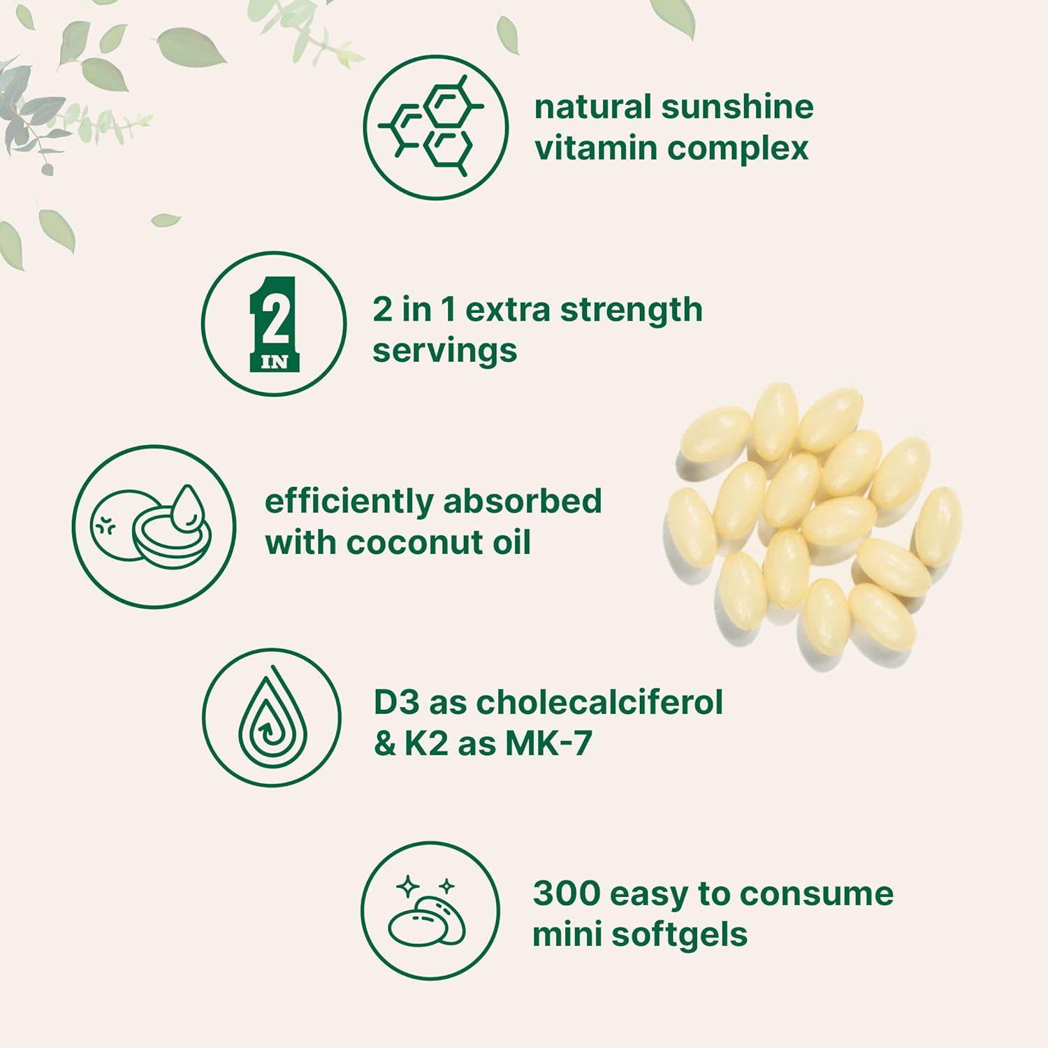 EOCUTE Vitamin D3 10000 iu Plus K2(MK-7) 200mcg 300 Softgels