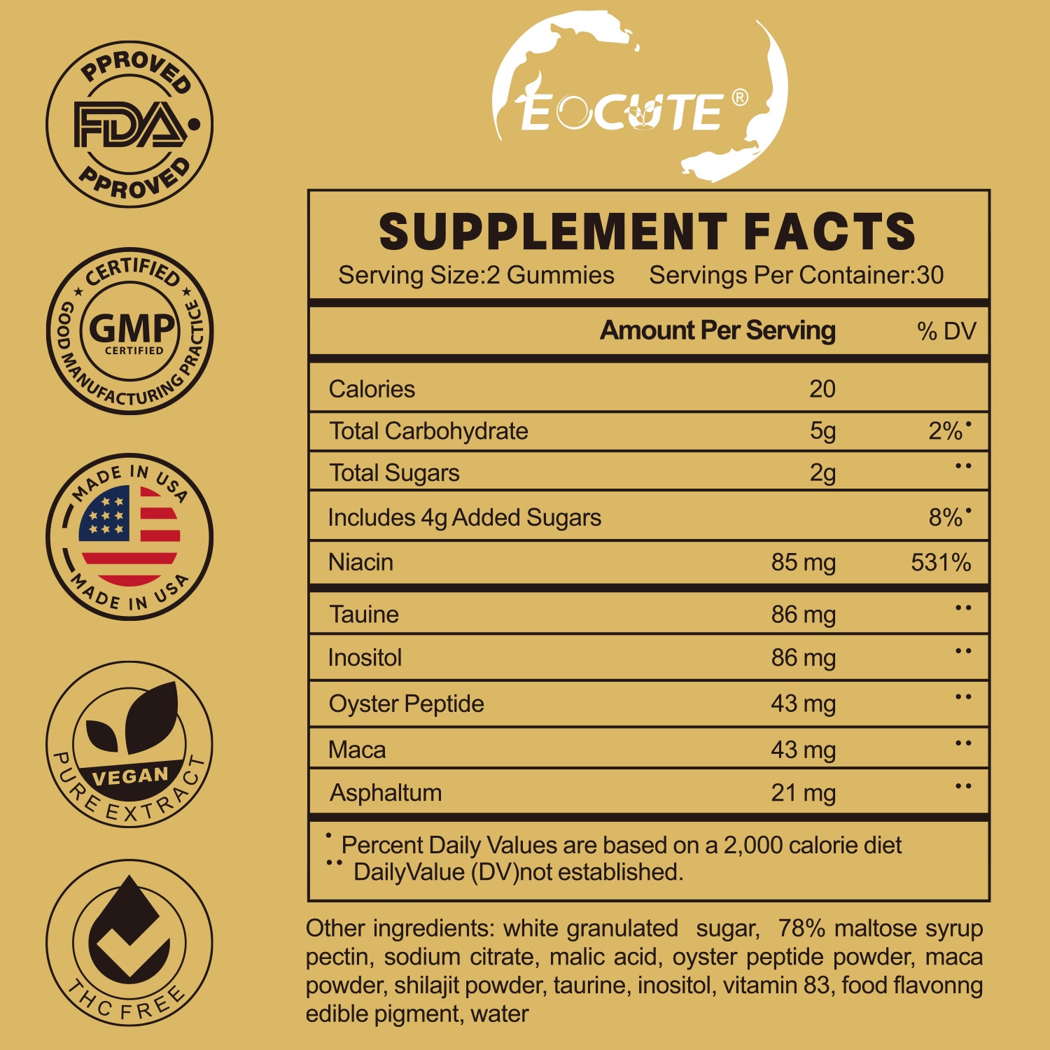 EOCUTE Power Gummies,with maca and shilajit, Strengthens The Body and Promotes Absorption,shilajit Pure Himalayan Organic(60 Gummies)  Fitness Edible Dietary Healthcare Vitamins SupplementsOptimum