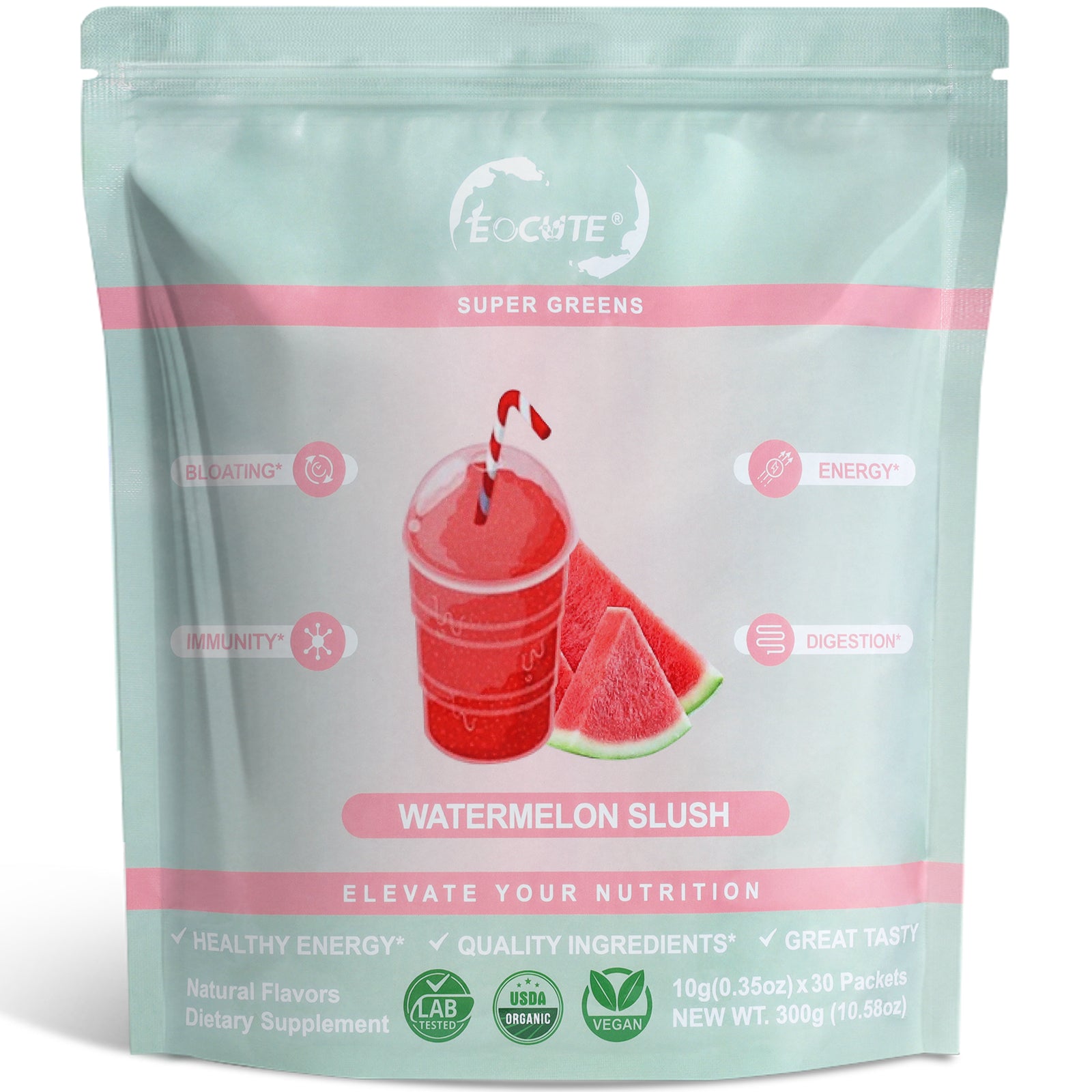 EOCUTE Super Greens Powder to Reduce Bloat, Digenstive Health for Women, Bloating Relief, Gut Health,Skin Care,Support Gut Health, Boost Immunity, Healthy Digestion for Women – Antioxidant Support – Chlorella – Watermelon Slush-30 packets