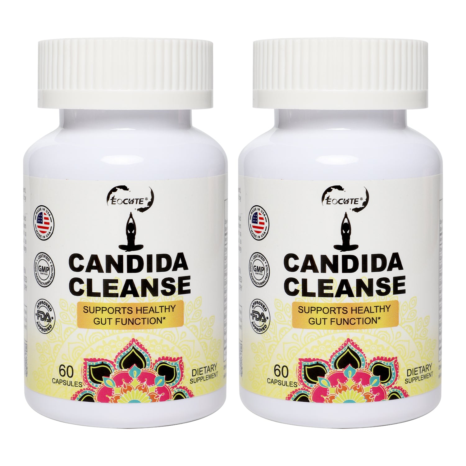 EOCUTE Candida Cleanse   Gut   Colon Support (60 Capsules)   for Men   Women   Anti Yeast Overgrowth   Oregano Leaf, Wormwood, Black Walnut, Caprylic Acid Digestive Nutritional Supplements Edible Dietary Fitness Healthcare Optimum Boost