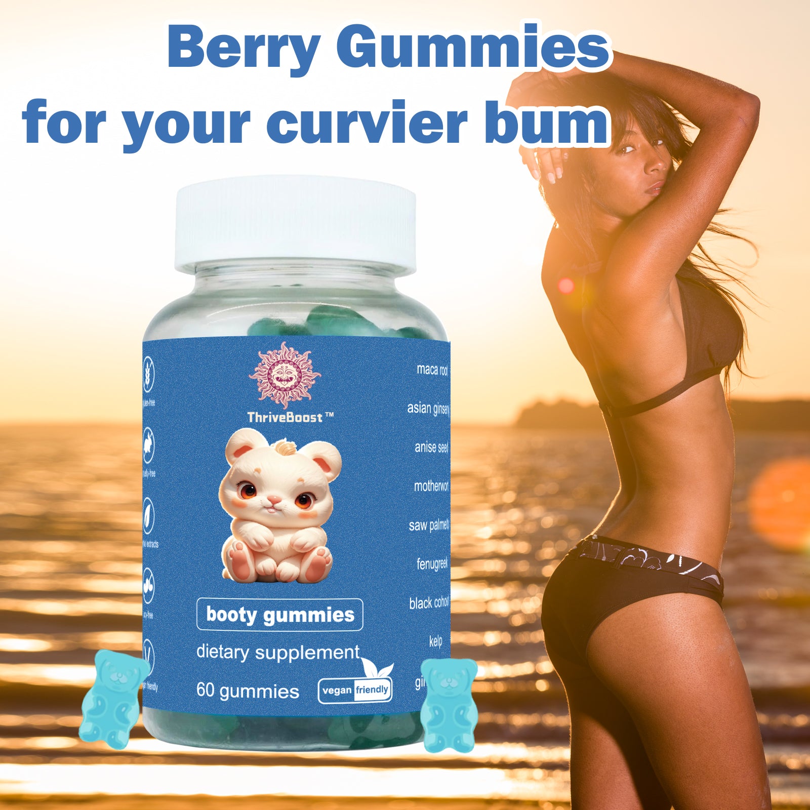Peach Gains Gummies-Workout Aid -Women s Support Supplement-Berry Flavored-Essential Herbs -Multivitamins Dietary Fitness