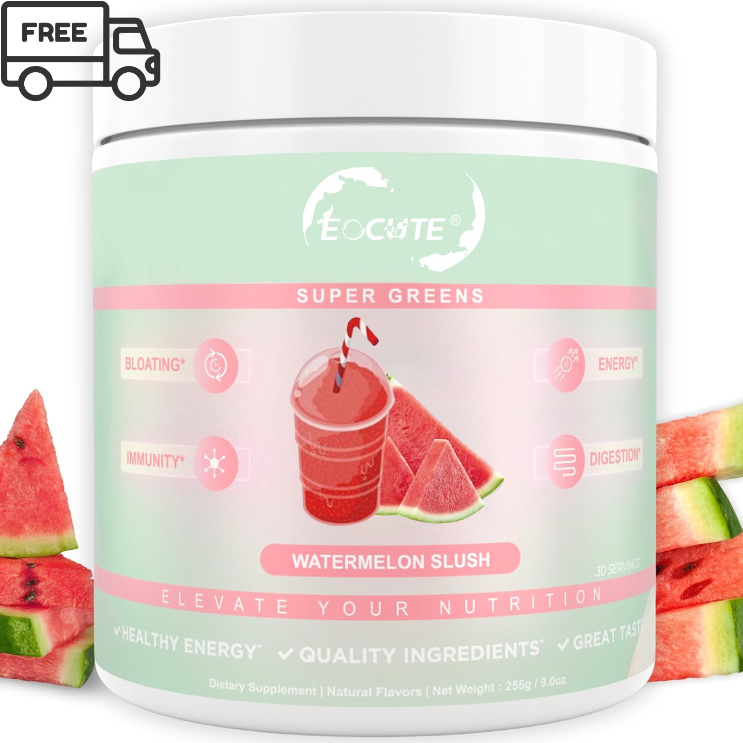 EOCUTE Super Greens Powder to Reduce Bloat, Digenstive Health for Women, Bloating Relief, Gut Health,Skin Care,Support Gut Health, Boost Immunity, Healthy Digestion for Women   Antioxidant Support    Chlorella   Watermelon Slush, Dietary Supplement
