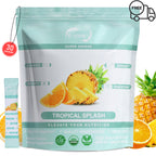 EOCUTE Super Greens – Organic Greens Powder to Reduce Bloat, Support Gut Health, Boost Immunity, Healthy Digestion for Women – Antioxidant Support – Spirulina – Chlorella – Tropical Splash-30 packets